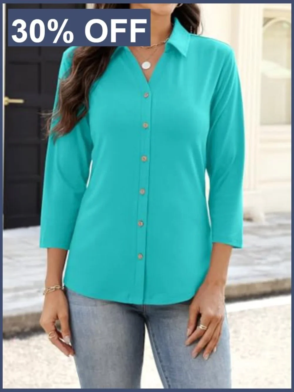 Womens 3/4 Sleeve Button Down Shirt Dressy Casual Business Top Soft Stretchy_2
